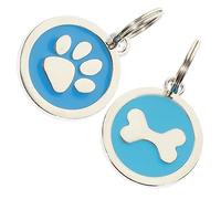 COLLBATH Pendentif D'Identification pour Animaux De Compagnie 2Pcs Étiquettes Gravées en Forme Ronde pour Chien Et Chat Décor De Collier Et Informations Personnelles Couleur Bleue