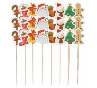 COLLBATH Piques à Fruits Jetables Noël 24 Pcs en Bois Décoratifs pour Gâteaux et Cupcakes, Cure-dents à Sandwich Festifs, Accessoires Pratiques pour Fêtes de Fin D'année et Réceptions