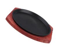 COLLBATH Poêle à Fajitas en Fonte Antiadhésive Base en Bois, Compatible Induction et Gaz, pour Cuisson Polyvalente de Steaks et Poulet à Domicile