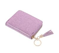 COLLBATH Portefeuille Porte-Cartes à Soufflet Pailleté PU Violet, Fermeture Éclair, Compact et Léger, pour Femmes, Usage Quotidien et Voyage, Grand Volume, avec Pompon Décoratif