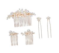 COLLBATH Set de 5 Pièces de Peignes à Cheveux en Perles Dorées 3 Peignes et 2 Épingles Latérales pour Coiffure de Mariée Accessoires de Mariage Élégants pour Anniversaires et Fiançailles
