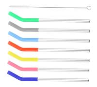 COLLBATH Set de Pailles Inox Réutilisables avec Brosse et Étui Silicone Mixte Pailles Solides pour Boissons Froides Milk-shake Thé et Smoothies