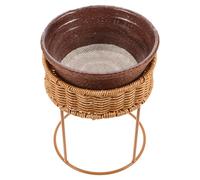 COLLBATH Support pour Pots de Fleurs en Rotin Mini Étagère Ronde Petite Taille Support pour Plantes d'Intérieur pour Bureau Balcon et Décoration de Salon