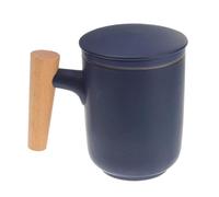 COLLBATH Tasse à Thé en Céramique Infuseur et Manche en Bois Mug à Thé Individuel 1 Pièce Filtre Intégré pour Infusion Couleur Bleu Sable pour Bureau et Usage Quotidien