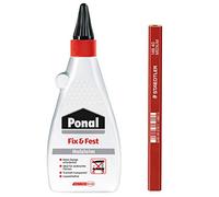 Colle à bois Ponal Fix & Fest, colle à bois à adhésion immédiate pour l'intérieur, transparente, idéale pour les surfaces verticales, set avec 500 g de colle à bois et un crayon de charpentier