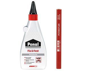 Colle à bois Ponal Fix & Fest, colle à bois à adhésion immédiate pour l'intérieur, transparente, idéale pour les surfaces verticales, set avec 500 g de colle à bois et un crayon de charpentier