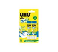 UHU Stic Magic blue - Bâtons de colle sans solvants, idéal apprentissage, bleue au collage et transparente au séchage, lot 2 stics de 8,2g