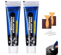 Colle de réparation de pneus flexible, ciment en caoutchouc imperméable résistant aux intempéries pour les flancs de voitures et de motos, adhésif anti-crevaison avec outil applicateur (2 pièces)