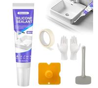 Colle en silicone pour étanchéité, 150 ml, en silicone sanitaire, étanche, blanc, sanitaire, pour salle de bain, toilettes, lavabo, entièrement équipée