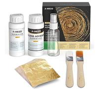 Colle Feuille d'Or 200 ml Vernis Protecteur Eau, 100 Feuilles, 2 Brosses, Spray