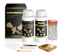 Colle Feuille D'or, Kit Feuille or, Feuille d or et Colle, Feuille d'or 100 Pièces, Contient 100 ml de Colle pour Feuille D'or et 100 ml de Vernis, 2 Pinceaux, la peinture, les meubles et la décoratio