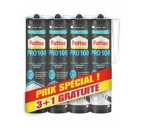 Pattex PL 100 Colle Acrylique, Lot de 3 cartouches de 380 g + 1 Gratuit - Colle de fixation pour intérieur, Colle résistante multi-matériaux, Colle extra forte lavable à l'eau