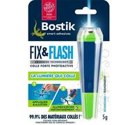 Bostik Kit Colle de Réparation Fix & Flash - Colle Forte Photoactive - Efficace sur Tous Matériaux et Toutes Surfaces - Transparent - 1 Applicateur et 1 Tube de 5 g