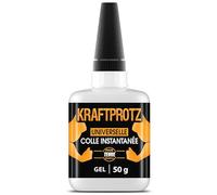 Colle forte gel 50 g - ne coule pas & ultra précise - super glue résistante à l’eau, à la chaleur & aux vibrations - colle universelle plastique, bois, métal, verre - bouchon aiguille - KRAFTPROTZ