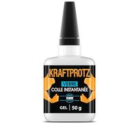 Colle gel verre extra forte - KRAFTPROTZ 50 g - colle transparente & résistante à l’eau pour miroir, fenêtre & acrylique - sans coulure, embout aiguille - superglue verre XXL durable
