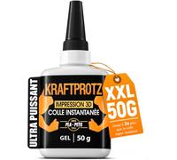 Colle Impression 3D Gel 50 g - Super Glue Filament PLA ABS PETG TPU ASA | sans coulure, comble les espaces, collages verticaux, transparente, imperméable, chaleur, embout anti-dessèchement, modélisme