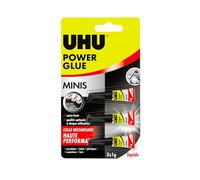 UHU Colle Power Glue liquide Mini de 3x1gr. Idéal pour petites zones. Colle support solide et flexible