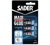 Colle Maxiglue Universel Gel SADER Transparent Ultra puissante et résistante Prise maxi rapide en 10 secondes - 3 minis tubes de 1