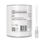 Colle Polyester Fibrée | 1 kg | + Catalyseur PMEC + Pipette de dosage 3 ml, Choucroute Polyester, Mastic Armé de Fibres de Verre pour Réparation, Collage résistant Bateau, Picscine, Bois