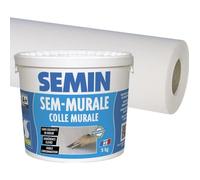 Colle pour toiles de verre et revêtements muraux légers en pâte Semin - seau 10 kg et toile de verre - motif maille - 25 m x 1 m