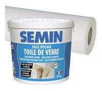 Colle pour toiles de verre et revêtements muraux légers en pâte Semin - seau 5 kg et toile de verre - motif maille - 25 m x 1 m