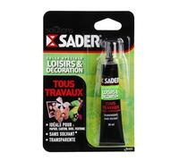 Sader - Colle Tous Travaux - Loisirs et Décoration - Tous Supports - Idéale pour Papier, Carton, Bois et Feutrine - Transparente Après Séchage - Sans Solvant - 1 Tube 30 ml