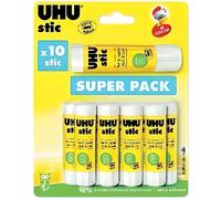 Colle - UHU - Super Pack 10 Sticks 8.2g + 21g - Bouchon à vis - Lavable à froid - Économique