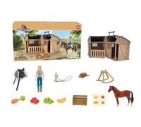 Chevaux - Cavalière avec cheval and écurie