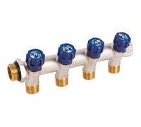 Collecteur 4 sorties - MF 3/4' - Avec vanne bleu M 1/2' - PB tub