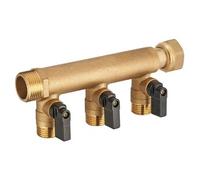Collecteur à écrou libre M/F 20x27, 3 départs + vannes M15x21