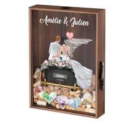 Collecteur de Bouchons de Vin avec Couple Personnalisable - Cadeau Personnalisé Créatif - Collecteur Bouchon Vin - Boite en Bois pour Jeunes Mariés - Argent Cadeau Mariage Porte Billets - Maverton