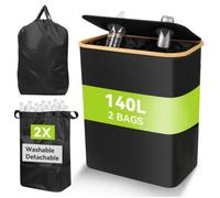 Collecteur de bouteilles 140 L noir avec couvercle bac de tri sélectif pour verre et plastique usage cuisine et extérieur