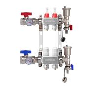 Collecteur de chaleur rayonnant à 2 branches, collecteur PEX en acier inoxydable avec sorties compatibles pour chauffage au sol hydraulique (adaptateurs 1,27 cm inclus)