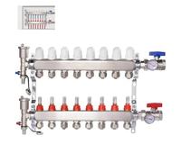 Collecteur de circuit de chauffage en acier inoxydable pour 8circuits de chauffage avec 3/4 Eurocône (16 x 2 mm), collecteur de chauffages par le sol avec débitmètre, purgeur d'air rapide