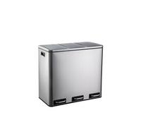hjh OFFICE Clean 9 Poubelle de cuisine, 3 x 18 l, système de tri sélectif avec 3 compartiments, poubelle en métal, poubelle à pédale, seau intérieur amovible, argenté