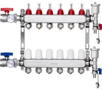 Collecteur de distribution de chaleur VEVOR à 6 branches, collecteur de tubes PEX de 1/2 pouce, collecteur PEX en acier inoxydable pour chauffage par le sol hydronique, kit de distribution de chaleur