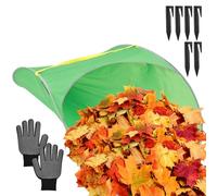 Collecteur de feuilles - Portable - Pop Up - Avec gants et piquets - Sac à déchets de jardin pliable - Réutilisable - Pour déchets de jardin, tonte de gazon (vert)