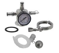 Collecteur de fûts à triple pince de 2 pouces avec tiges de verrouillage à bille et manomètre - Solution complète de mise en fûts for brassage maison