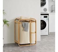 Collecteur de linge 'Evenes' avec étagère et 3 paniers à linge Bambou 70,5 x 49,5 x 33 cm Beige