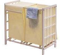 Collecteur de linge HWC-B60, Laundry Box Panier à linge, bois massif 2 compartiments 60x60x33cm 68l ~ shabby blanc, housse crème