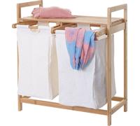 Collecteur de linge HWC-B83, Laundry Trieur de linge Panier à linge, Bambou 2 compartiments 74x64x33cm 70l ~ blanc