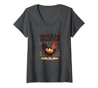 Collecteur d'œufs de Coq Amusant pour Amateurs de Ferme T-Shirt avec Col en V, Femme, Chiné Foncé, XXL