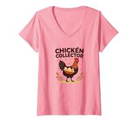 Collecteur d'œufs de Coq Amusant pour Amateurs de Ferme T-Shirt avec Col en V, Femme, Rose, XXL
