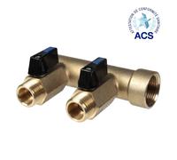 Collecteur M-F 3/4+mini-vannes assemblées 2 départs mâles 1/2