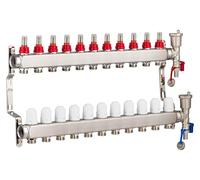 Collecteur plancher chauffant en inox 11 circuits avec débitmètres - Entraxe 50 mm - Alimentations femelle 1" (26x34) - Sorties mâle 3/4 (20x27) Eurocône - Acier inoxydable - NOYON & THIEBAULT