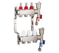 Collecteur plancher chauffant en inox 3 circuits avec débitmètres - Entraxe 50 mm - Alimentations femelle 1" (26x34) - Sorties mâle 3/4 (20x27) Eurocône - Acier inoxydable - NOYON & THIEBAULT