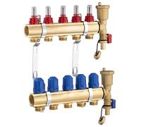 Collecteur plancher chauffant en laiton 5 départs/retours avec débitmètres NOYON & THIEBAULT
