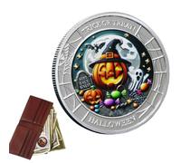 Collectible Coin, Halloween Trick or Treat Token, 1.57x0.12in Party Favor Keepsake Toy, Portable Engraved Design, Lightweight Pocket Size for Kids, Adults, Men, Women, Home, Souvenir Collection