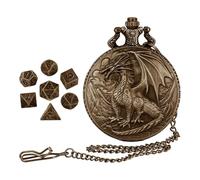 Collectible Dice Set, Dice Set with Case, Pocket Watch Dice, RPG Dice Set, Dragon Pattern Role Playing Dice Set with Pocket Watch Case for Tabletop RPG Adventures, Bronze and Silver