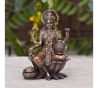 Collectible India Statue de la déesse hindoue Lakshmi en bronze coulé à froid (18 cm x 13 cm x 11 cm, marron)